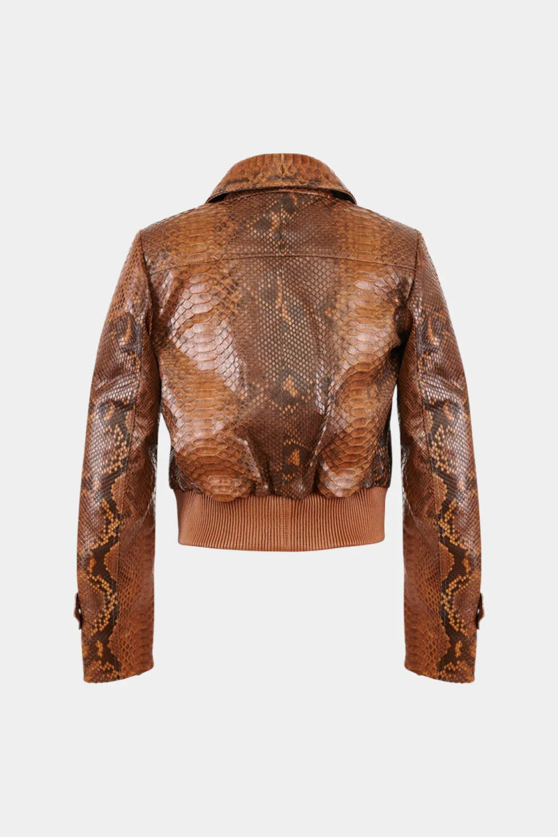 La Sahara - Blouson Aviateur en Python Marron - Galbert Paris