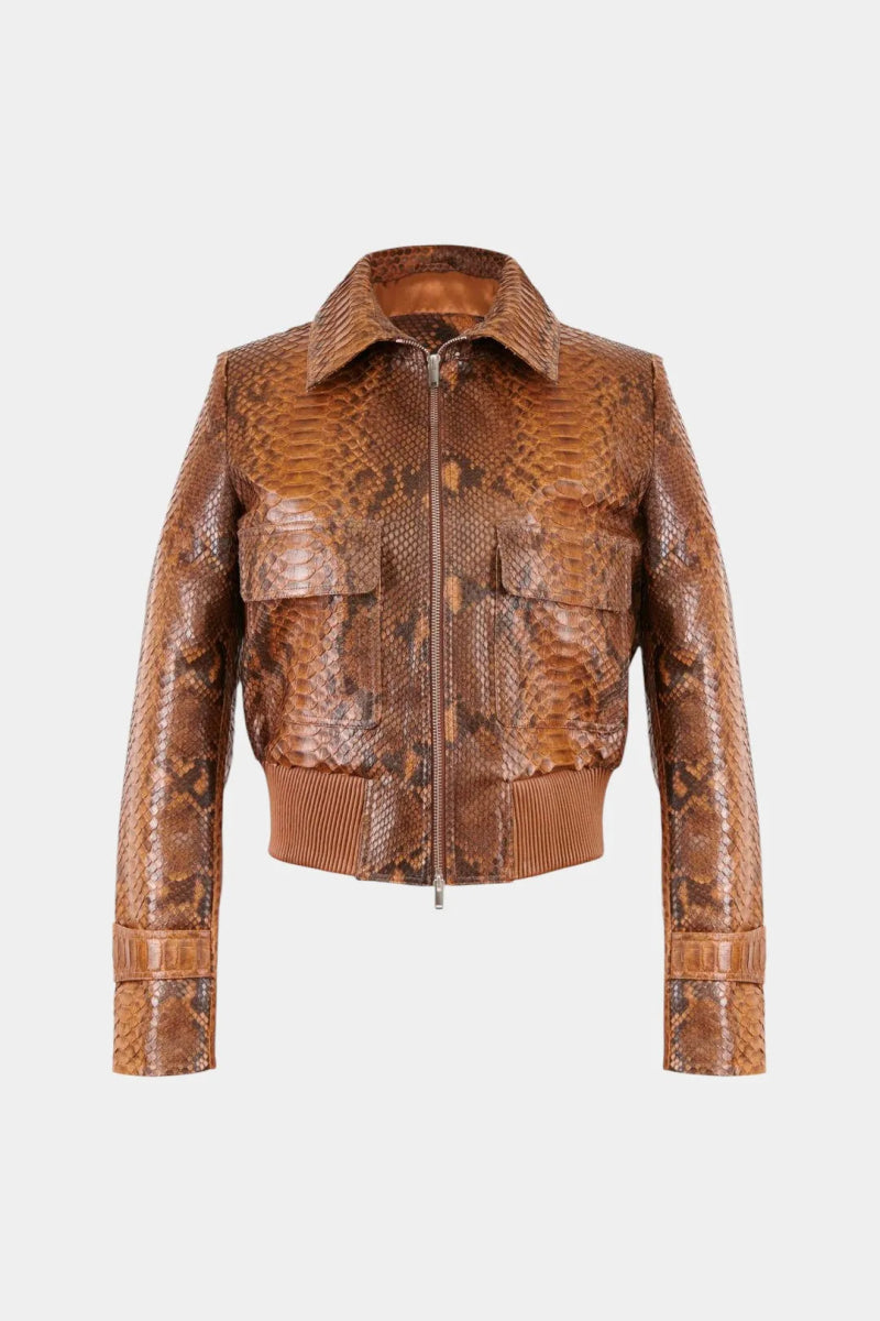 La Sahara - Blouson Aviateur en Python Marron - Galbert Paris