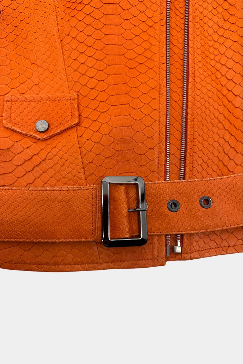 L'Ardent - Orange Python Leather Perfecto Jacket - view 8
