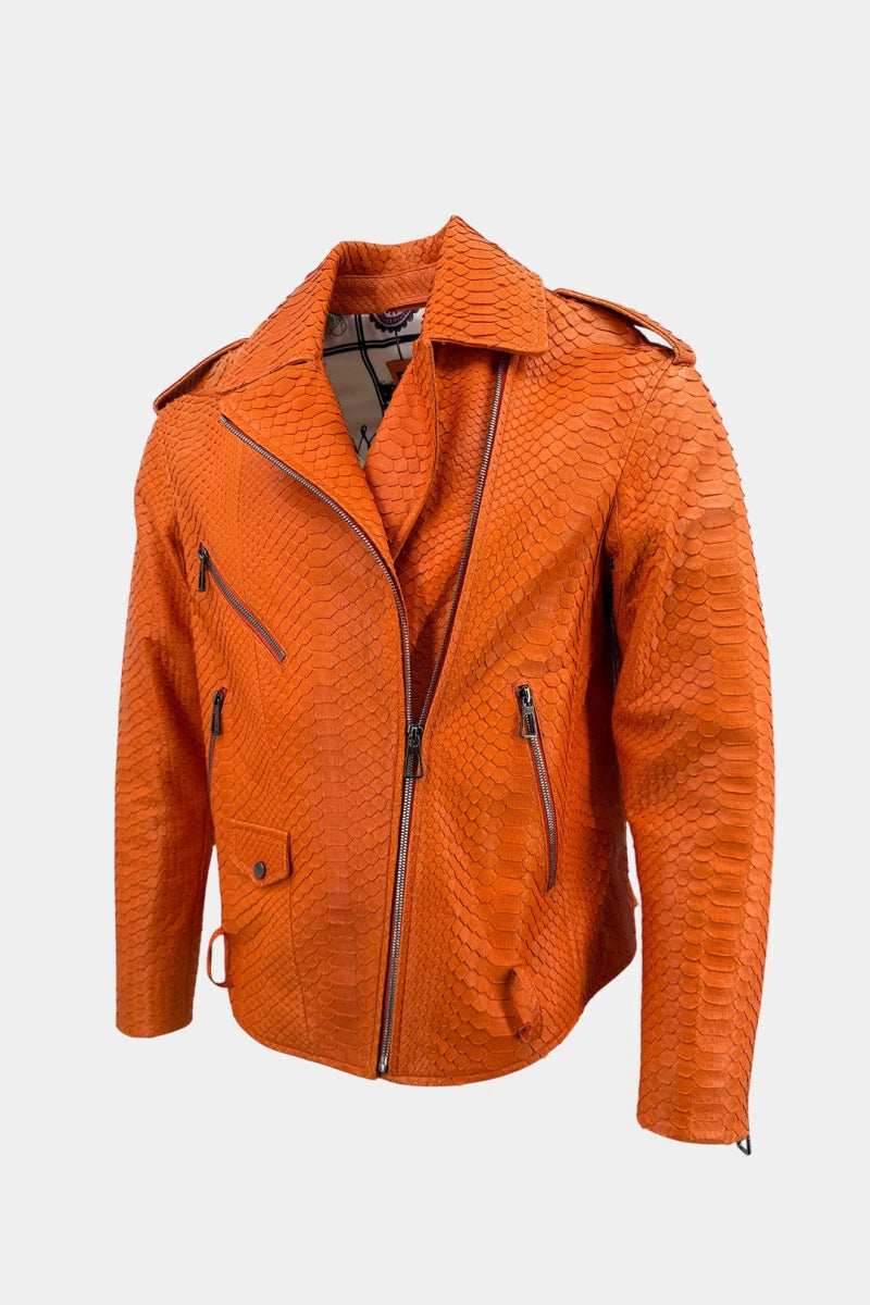 L'Ardent - Orange Python Leather Perfecto Jacket - view 4