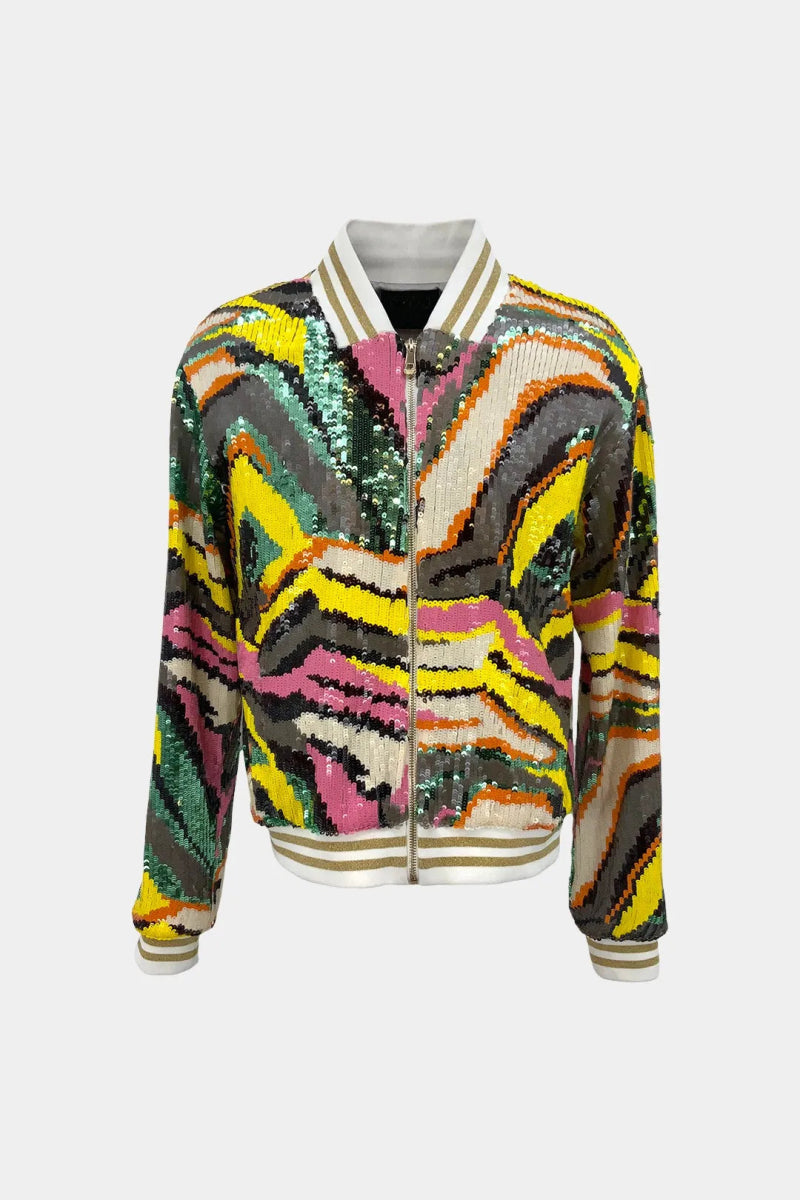 L'Arlequin - Bomber en Sequin Multicolore Brodés Main - Galbert Paris