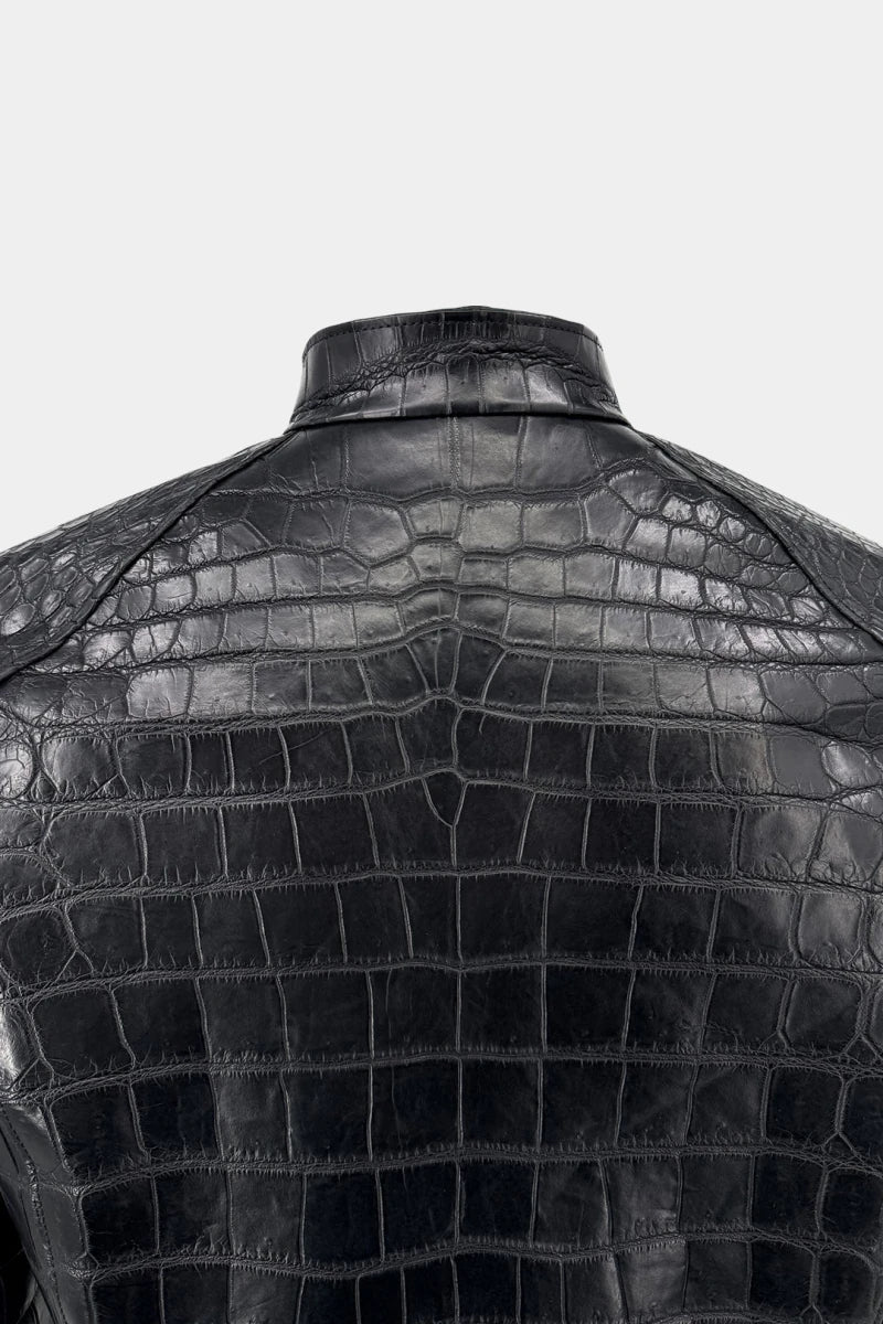 L'Asphalte - Black Crocodile Leather Biker Jacket - view 8