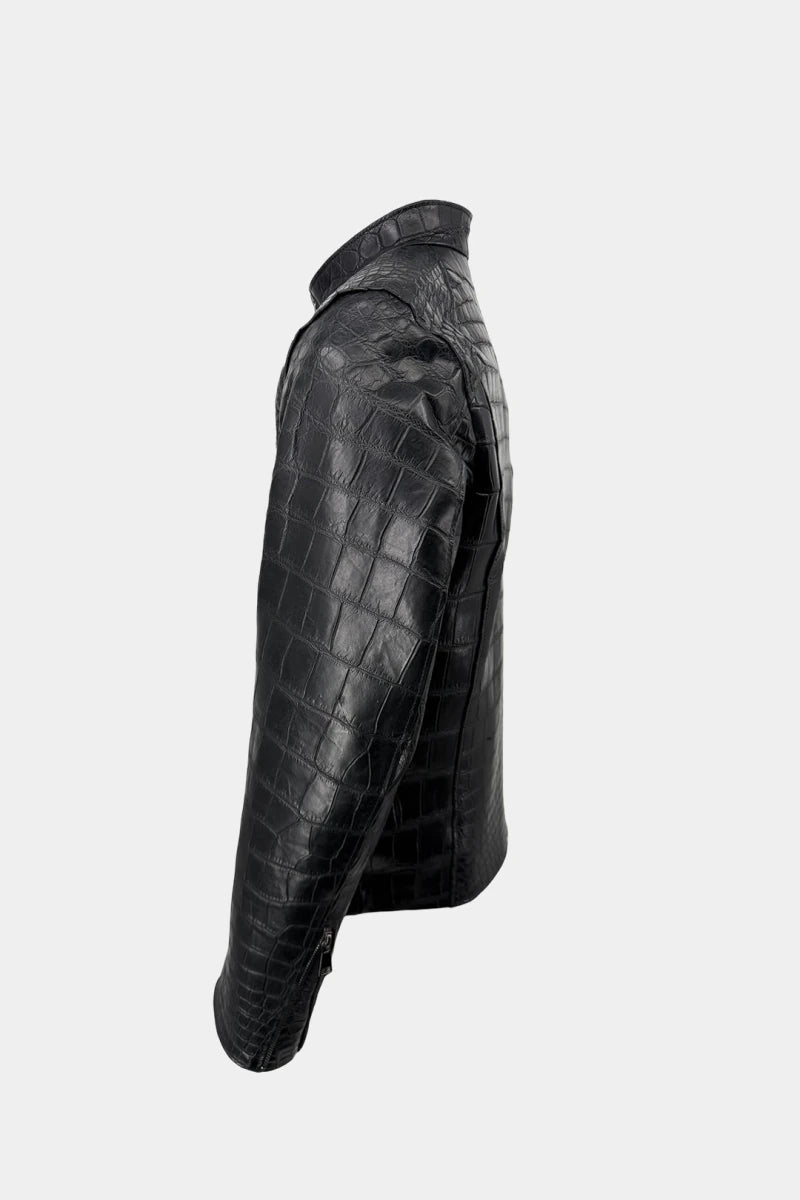 L'Asphalte - Black Crocodile Leather Biker Jacket - view 9