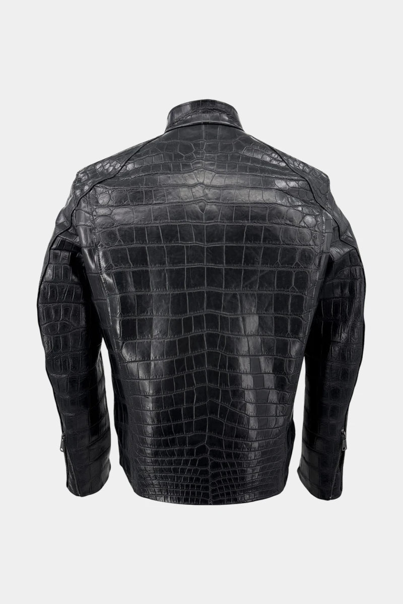 L'Asphalte - Black Crocodile Leather Biker Jacket - view 2