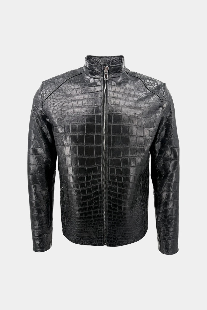 L'Asphalte - Black Crocodile Leather Biker Jacket