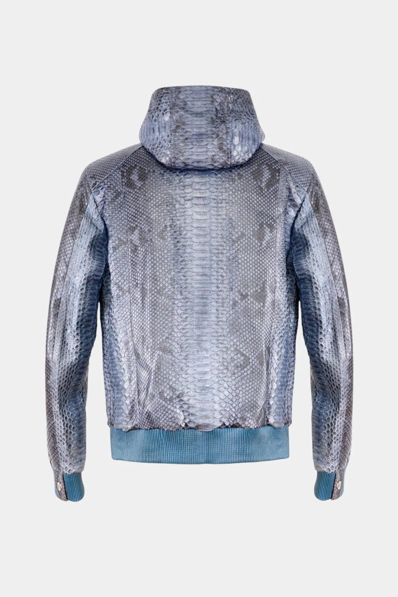 The Azure - Blue Python Leather Zip-Up Hooded Jacket - view 2