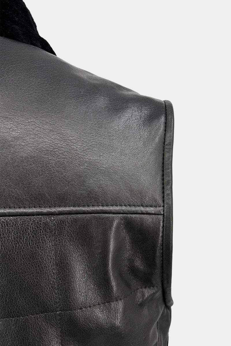 Le Boréal - Black Leather and Shearling Vest - view 5