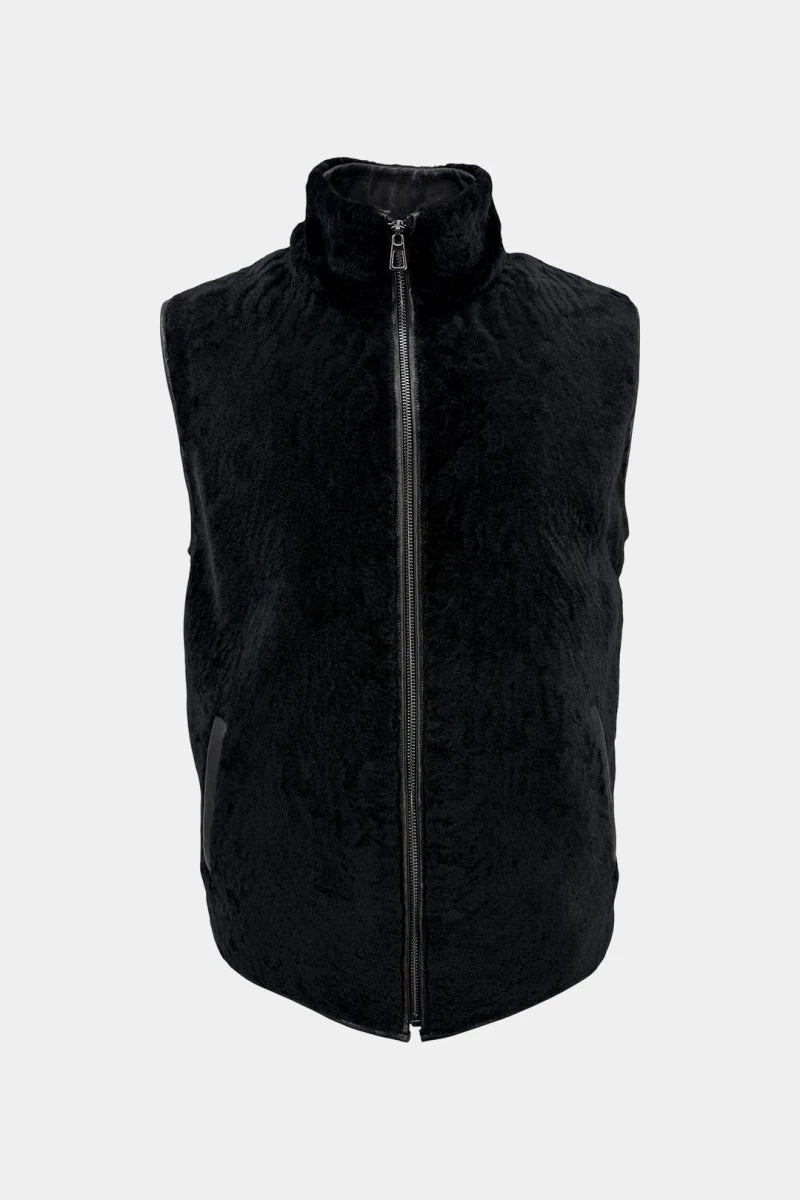 Le Boréal - Black Leather and Shearling Vest
