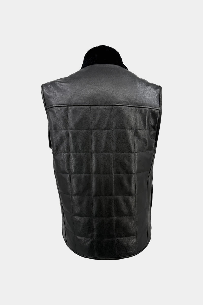 Le Boréal - Black Leather and Shearling Vest - view 2