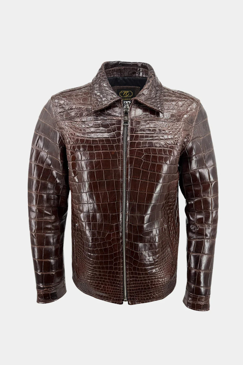 The Cognac - jakke i glasert brunt krokodilleskinn