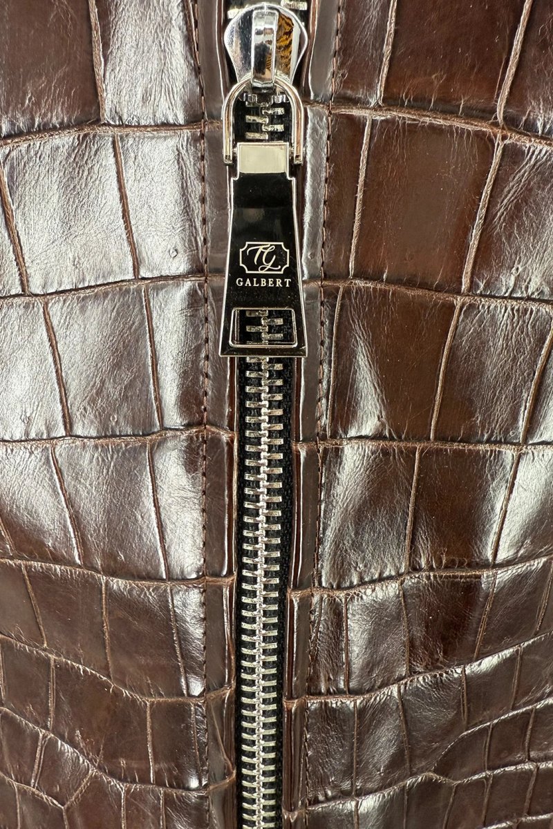 Le Cognac - Veste en Cuir de Crocodile Marron Glacé - Galbert Paris