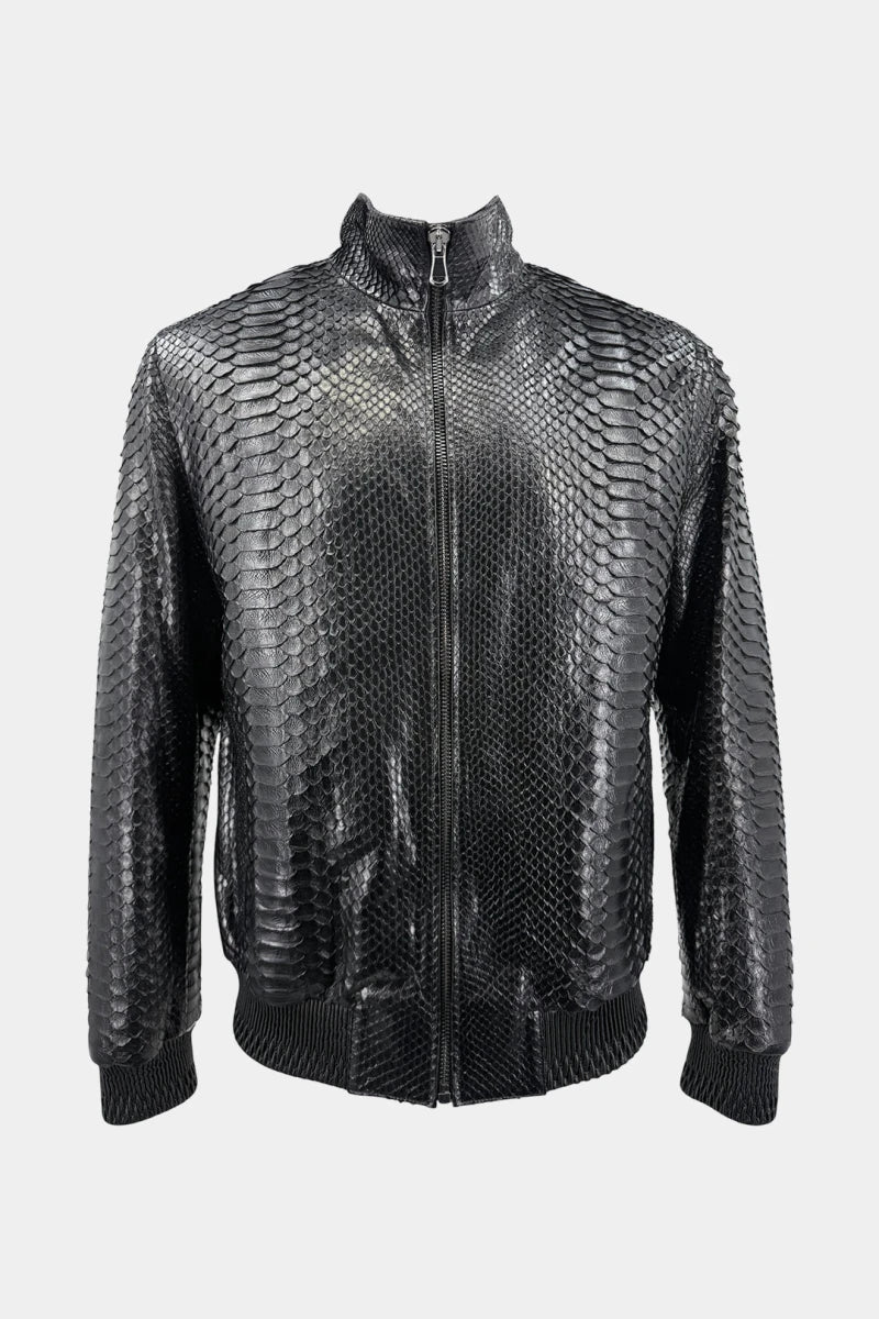 The Concorde - Black Python Leather Bomber Jacket