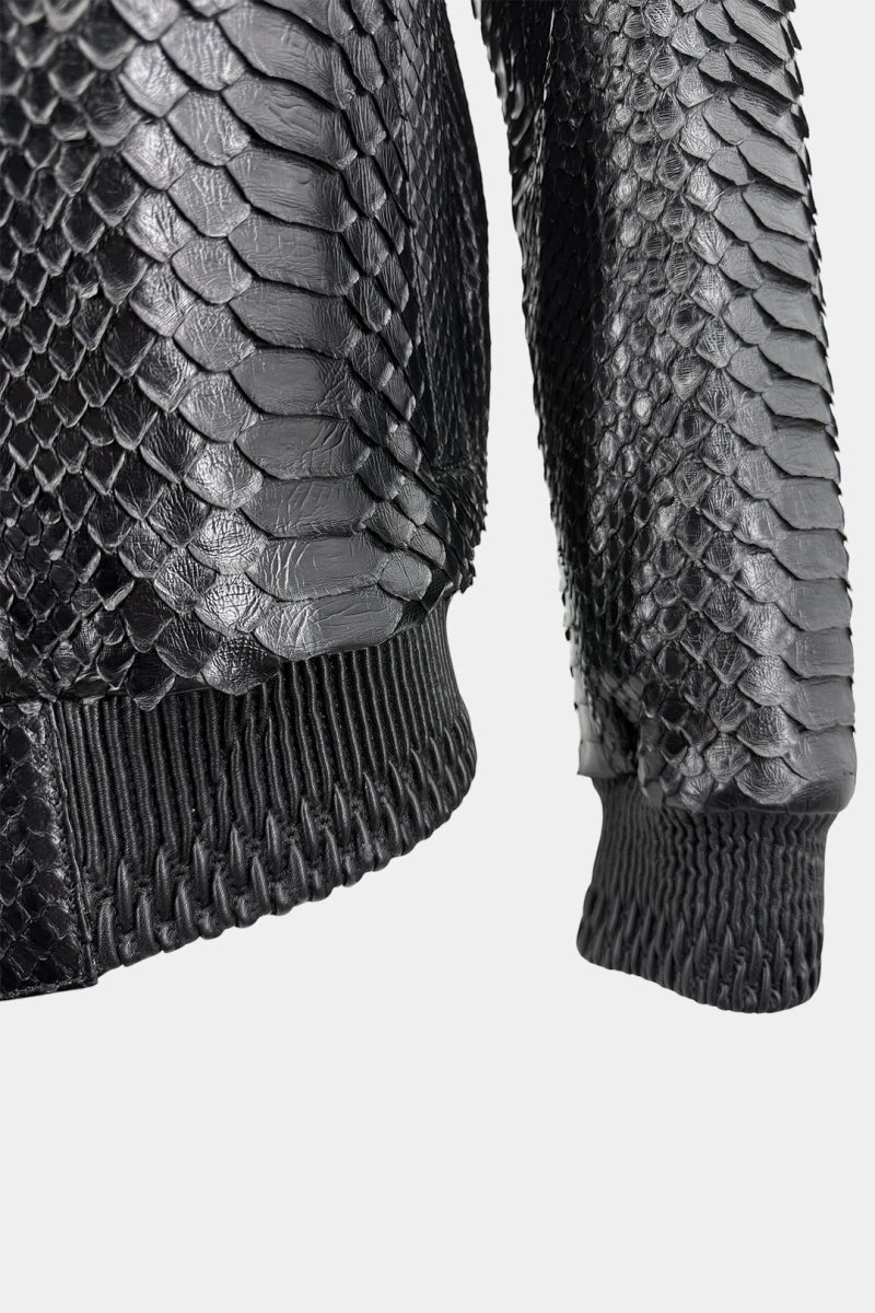 The Concorde - Black Python Leather Bomber Jacket - view 5