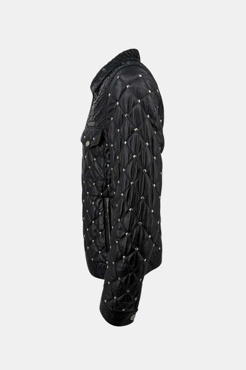 Le Cuirassier - Veste en Cuir Matelassé Python et Studs Premium - Galbert Paris