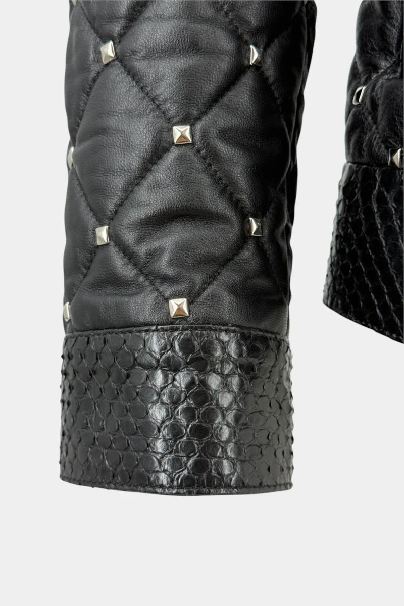 Le Cuirassier - Veste en Cuir Matelassé Python et Studs Premium - Galbert Paris