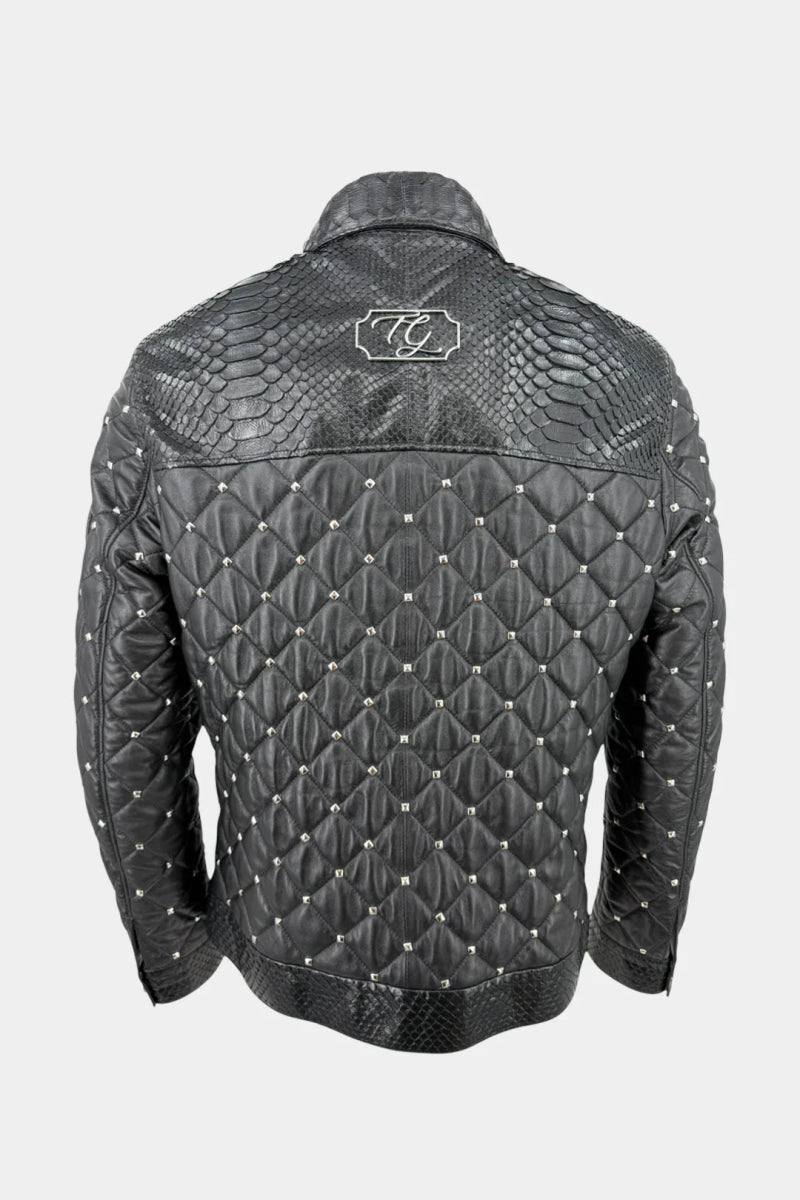 Le Cuirassier - Veste en Cuir Matelassé Python et Studs Premium - Galbert Paris