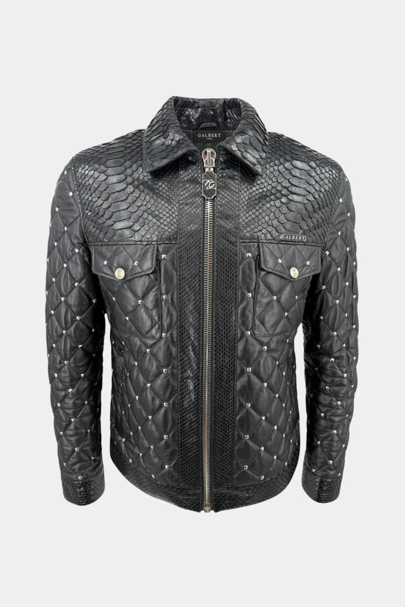 Le Cuirassier - Veste en Cuir Matelassé Python et Studs Premium - Galbert Paris