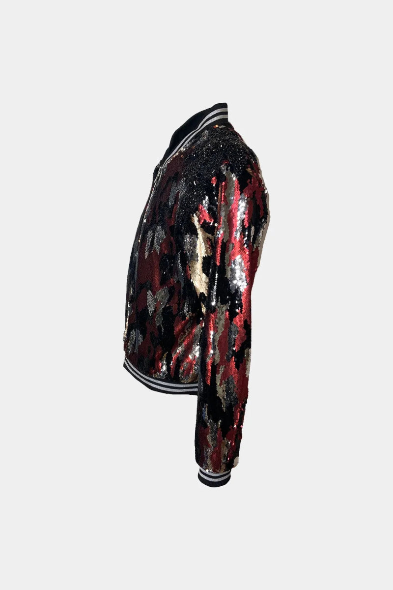 Le Dissident - Bomber en Sequins Rouge Camouflage Brodés Main - Galbert Paris