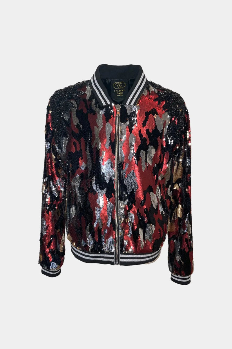 Le Dissident - Bomber en Sequins Rouge Camouflage Brodés Main - Galbert Paris