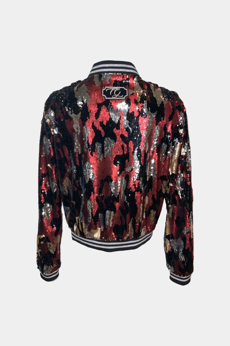 Le Dissident - Bomber en Sequins Rouge Camouflage Brodés Main - Galbert Paris