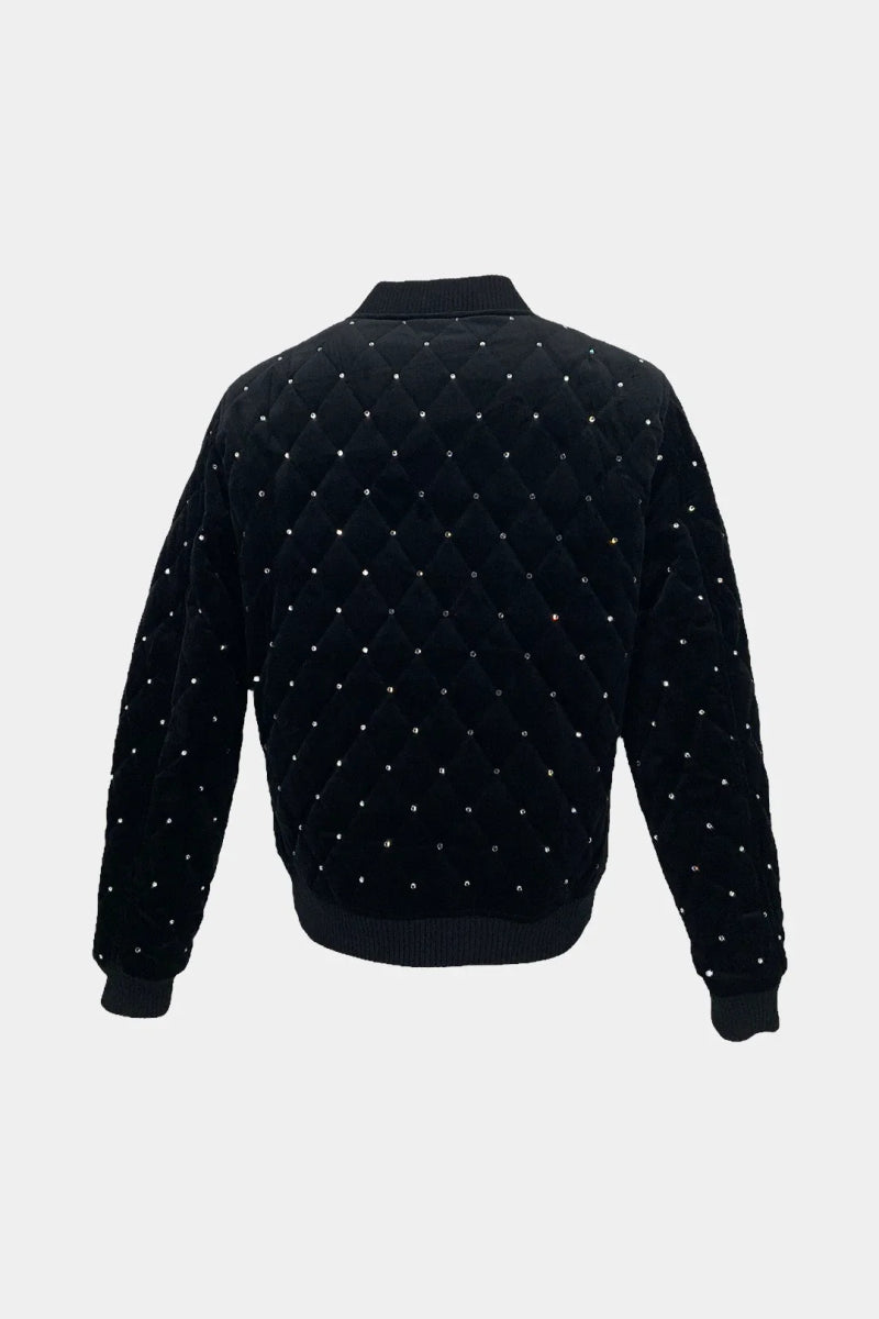 Le Firmament - Bomber en Velours Noir Matelassé et Cristaux Swarovski - Galbert Paris