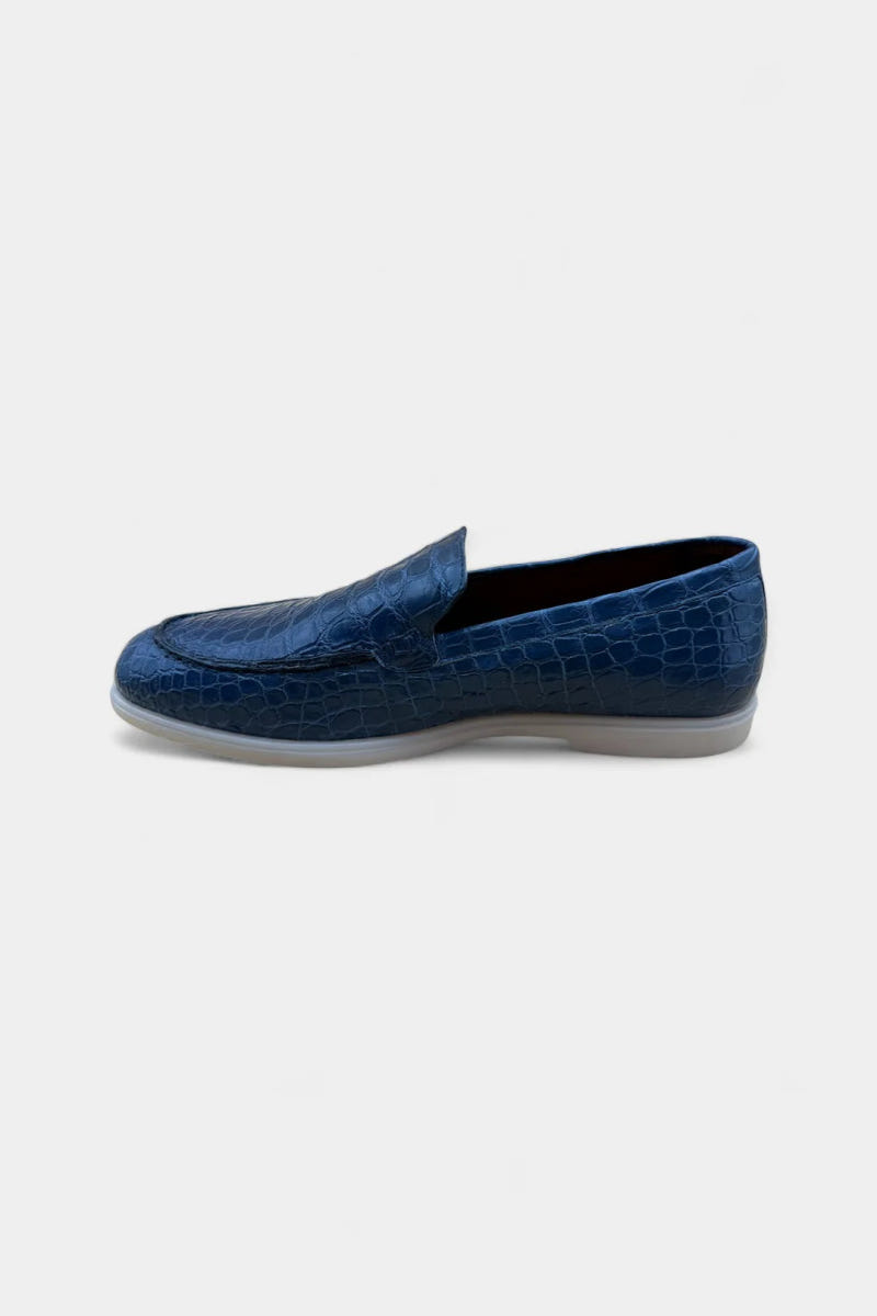 The River - Men's Navy Crocodile Leather Loafers - view 3