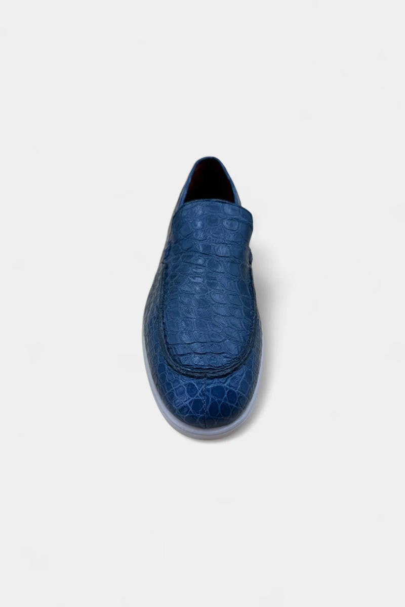 The River - Men's Navy Crocodile Leather Loafers - view 2