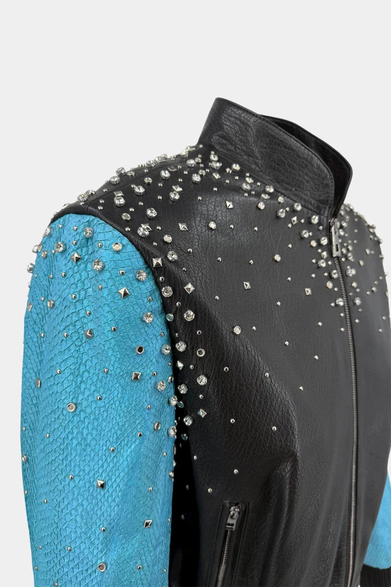 The Goldstein - Python and Lambskin Portrait Bomber Jacket - view 6