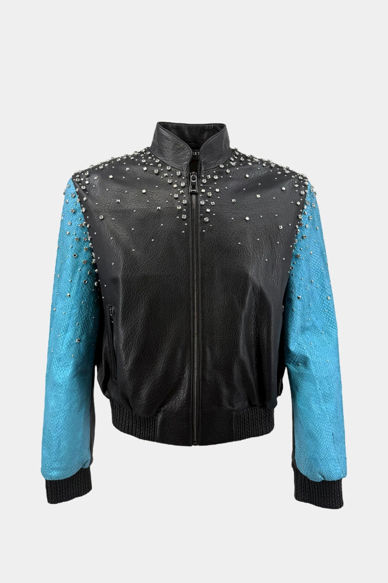 The Goldstein - Bomber Portrait in Python and Lambskin Leather