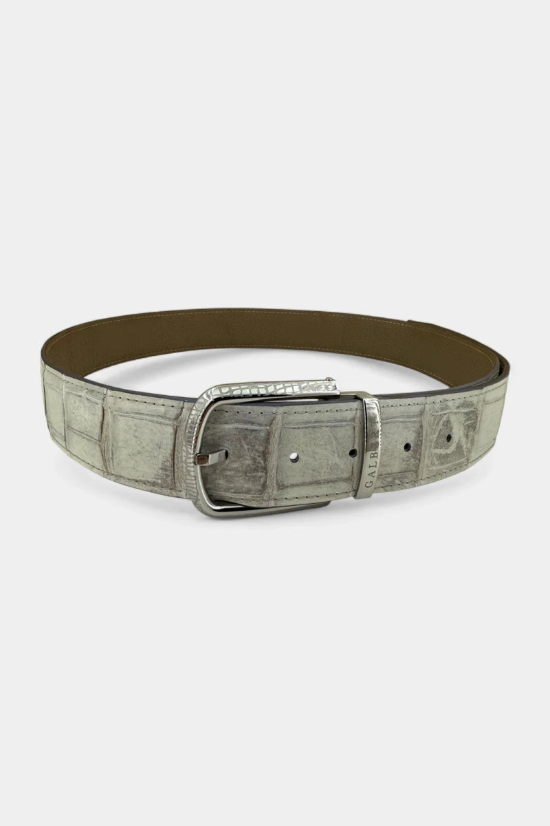 Le Lunaire - Ceinture en Cuir de Crocodile Himalaya et Boucle Argent - Galbert Paris