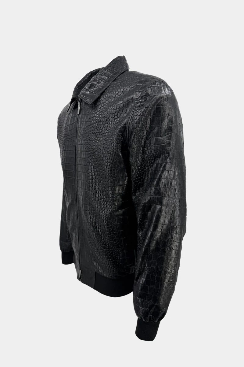 The Magistral - Black Crocodile-Embossed Leather Jacket - view 3