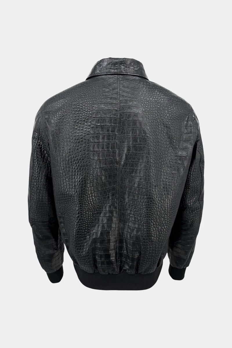 The Magistral - Black Crocodile-Embossed Leather Jacket - view 2