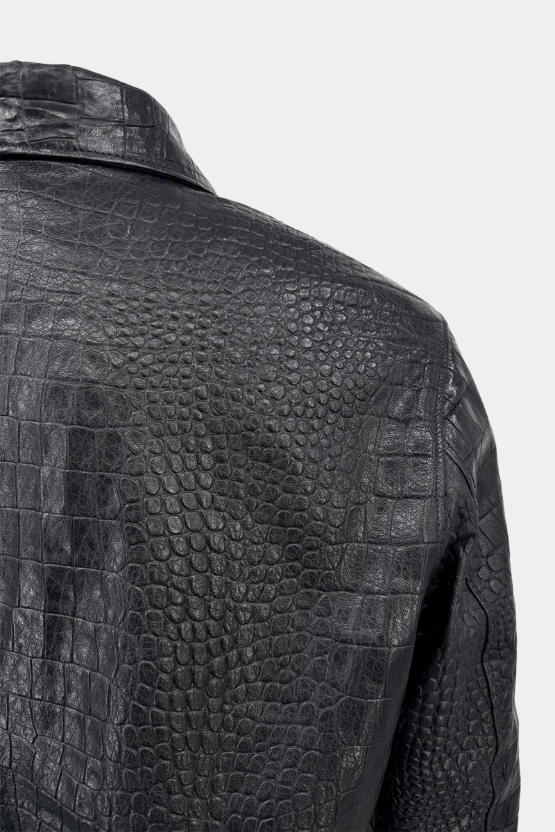 The Magistral - Black Crocodile-Embossed Leather Jacket - view 6