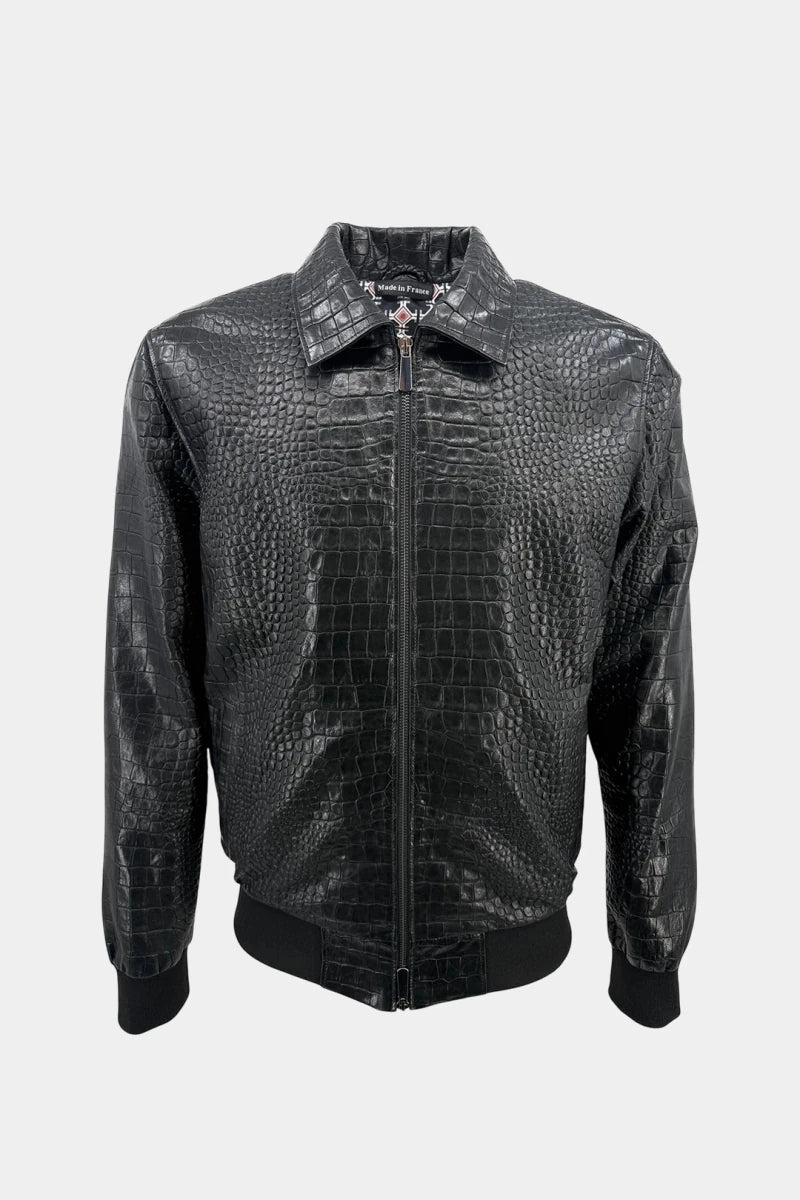 The Magistral - Black Crocodile-Embossed Leather Jacket