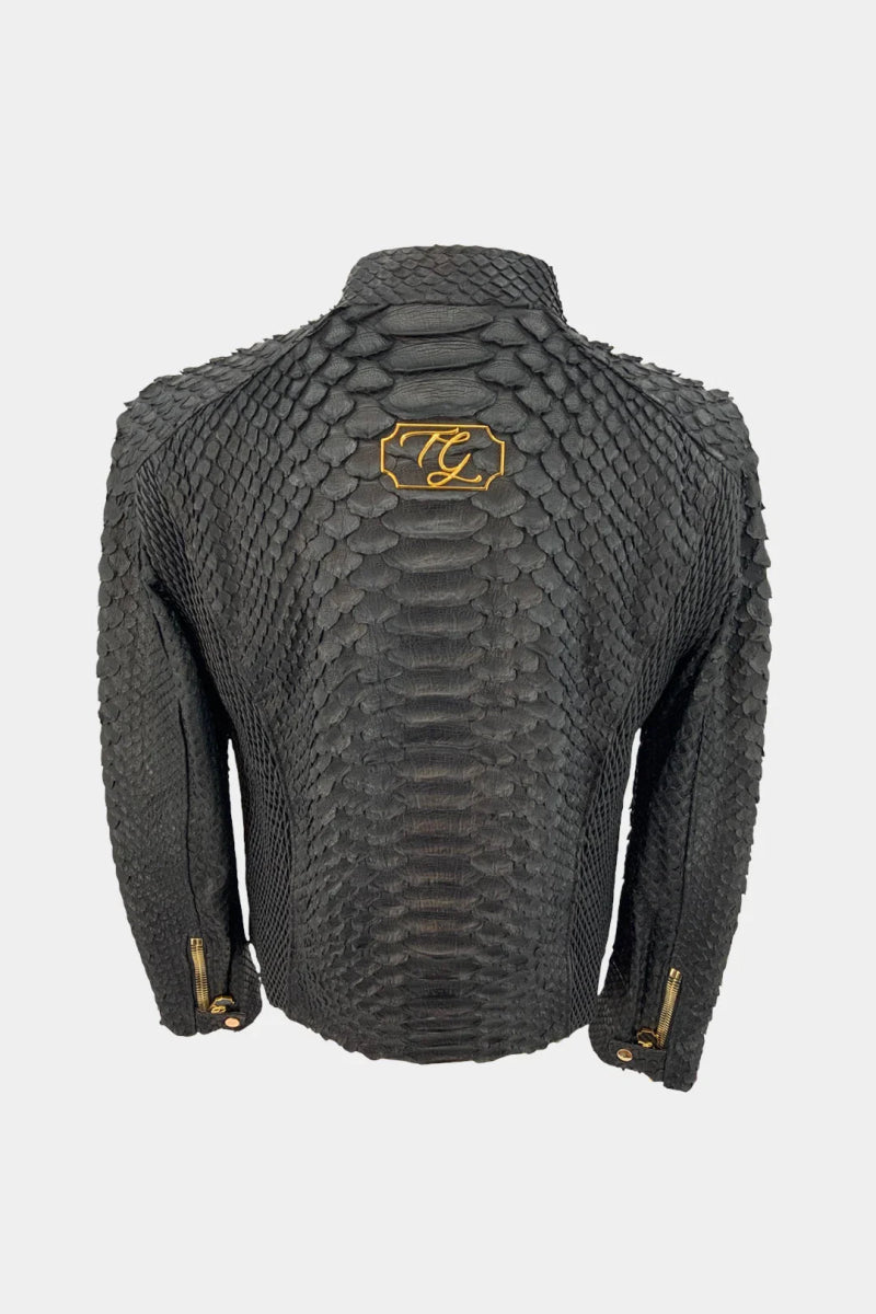 Le Monolithe - Veste Moto en Cuir de Python Géant Noir Mat - Galbert Paris