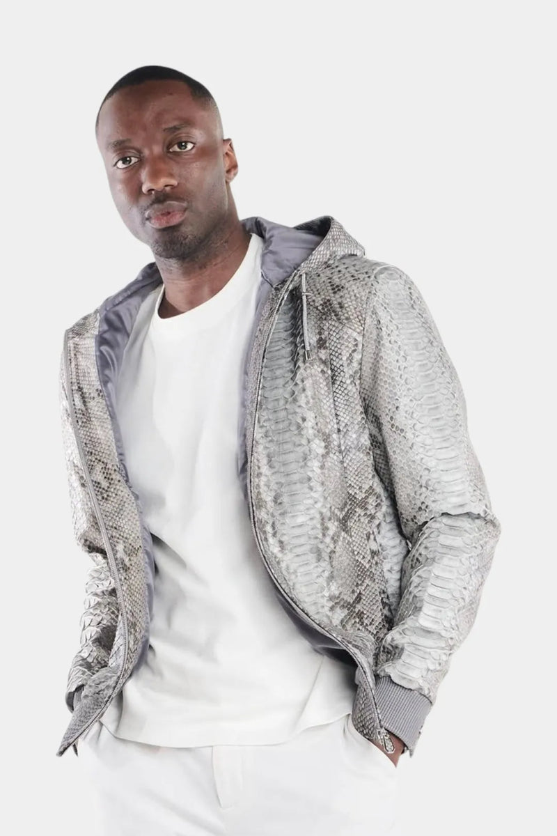 Le Nomade - Sweat à Capuche Zippé en Cuir de Python Naturel - Galbert Paris