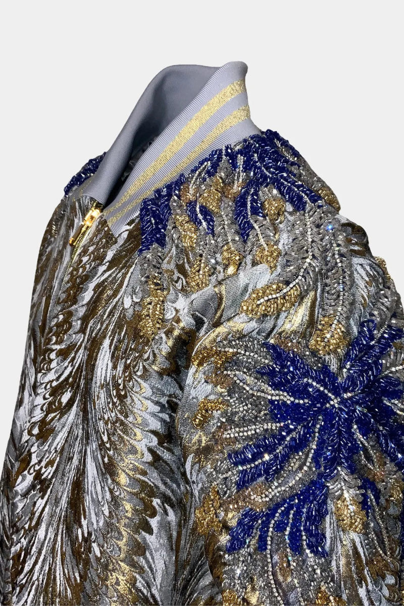 The Phoenix - Embroidered Jacquard Fabric Bomber Jacket with Phoenix Motif - view 5