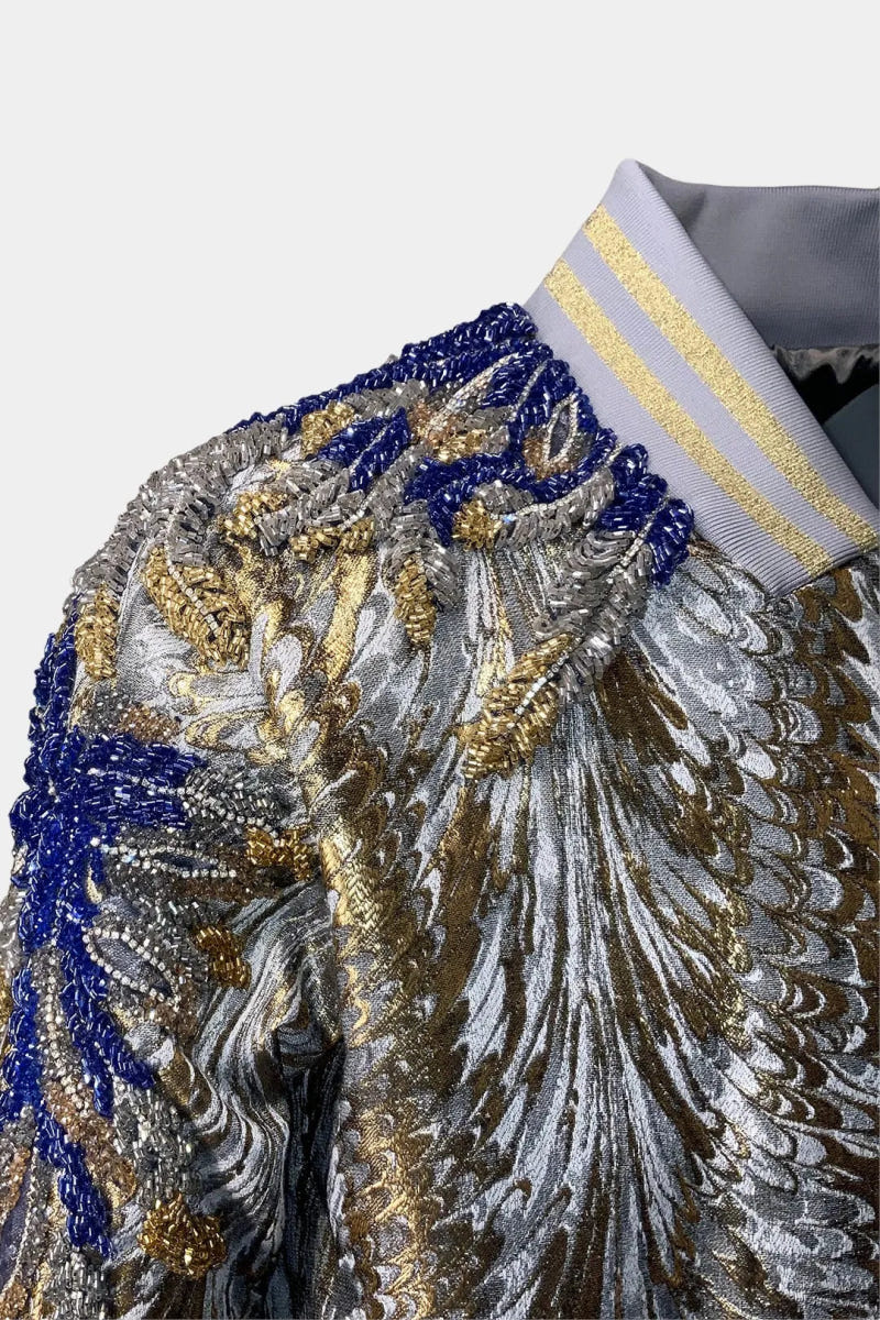 The Phoenix - Embroidered Jacquard Fabric Bomber Jacket with Phoenix Motif - view 4