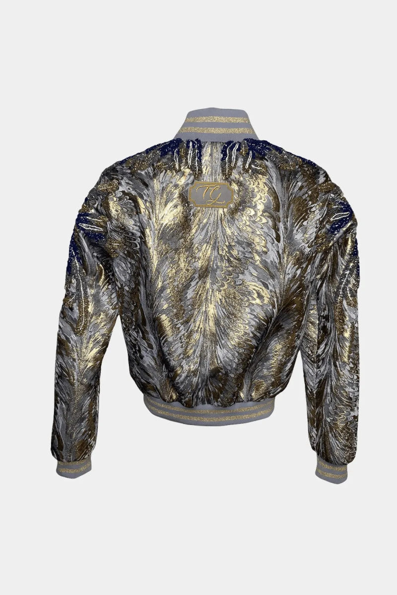 The Phoenix - Embroidered Jacquard Fabric Bomber Jacket with Phoenix Motif - view 2