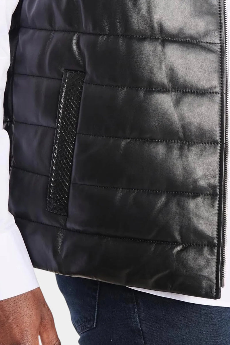 Le Plastron - Gilet Sans Manches en Cuir Matelassé et Python - Galbert Paris
