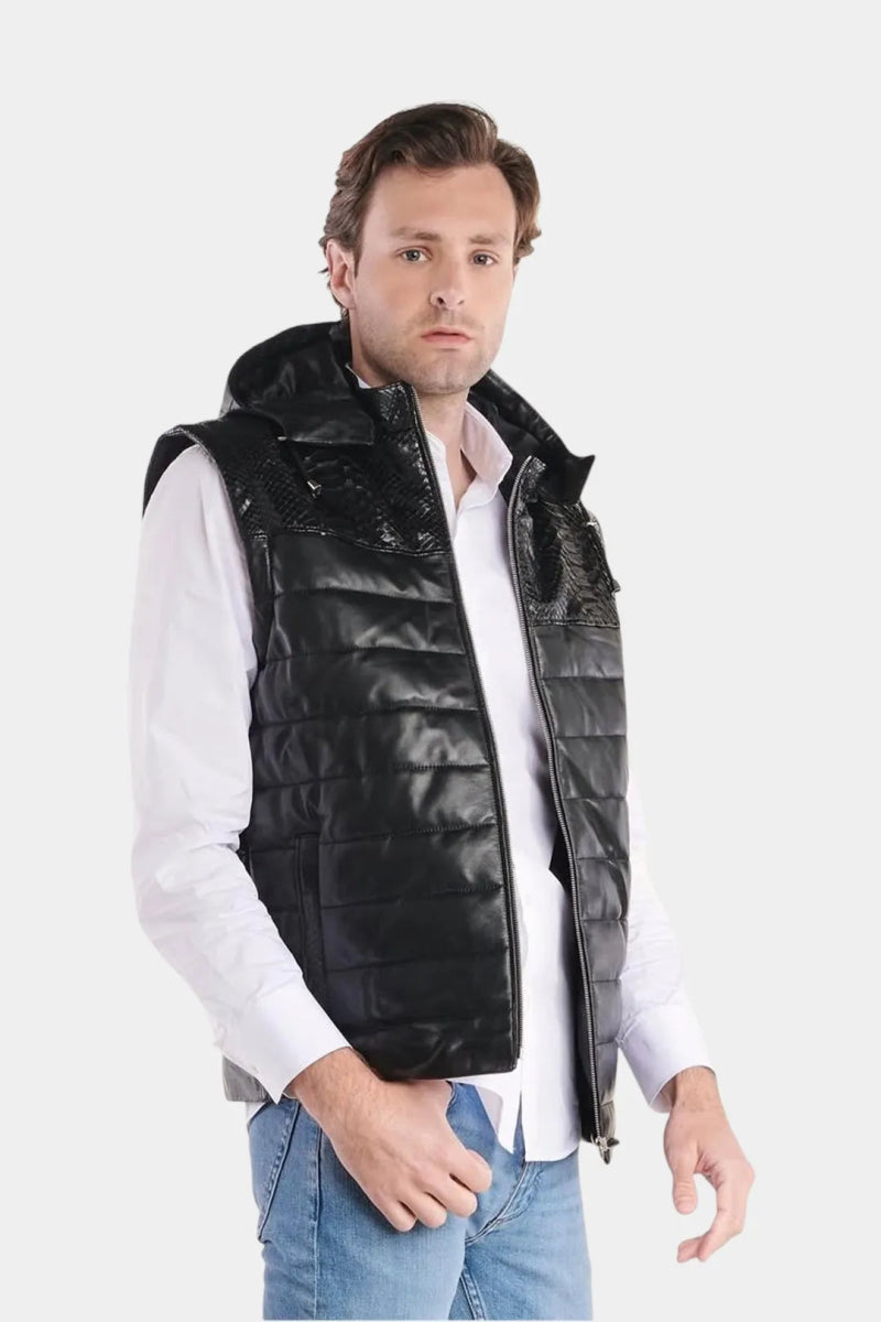 Le Plastron - Gilet Sans Manches en Cuir Matelassé et Python - Galbert Paris