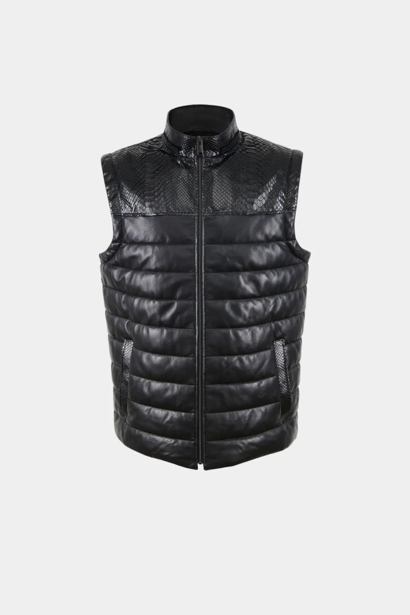 Le Plastron - Gilet Sans Manches en Cuir Matelassé et Python - Galbert Paris