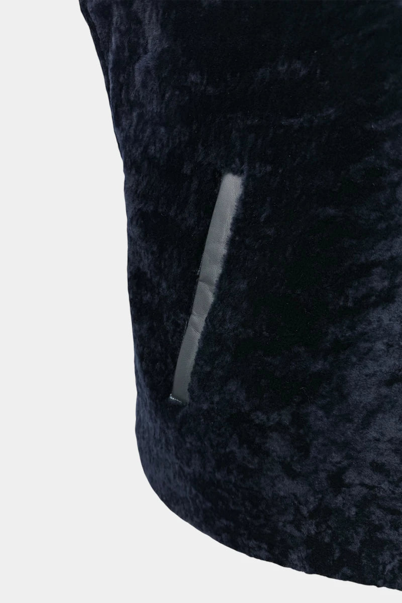Le Rivage - Navy Blue Shearling Vest - view 4