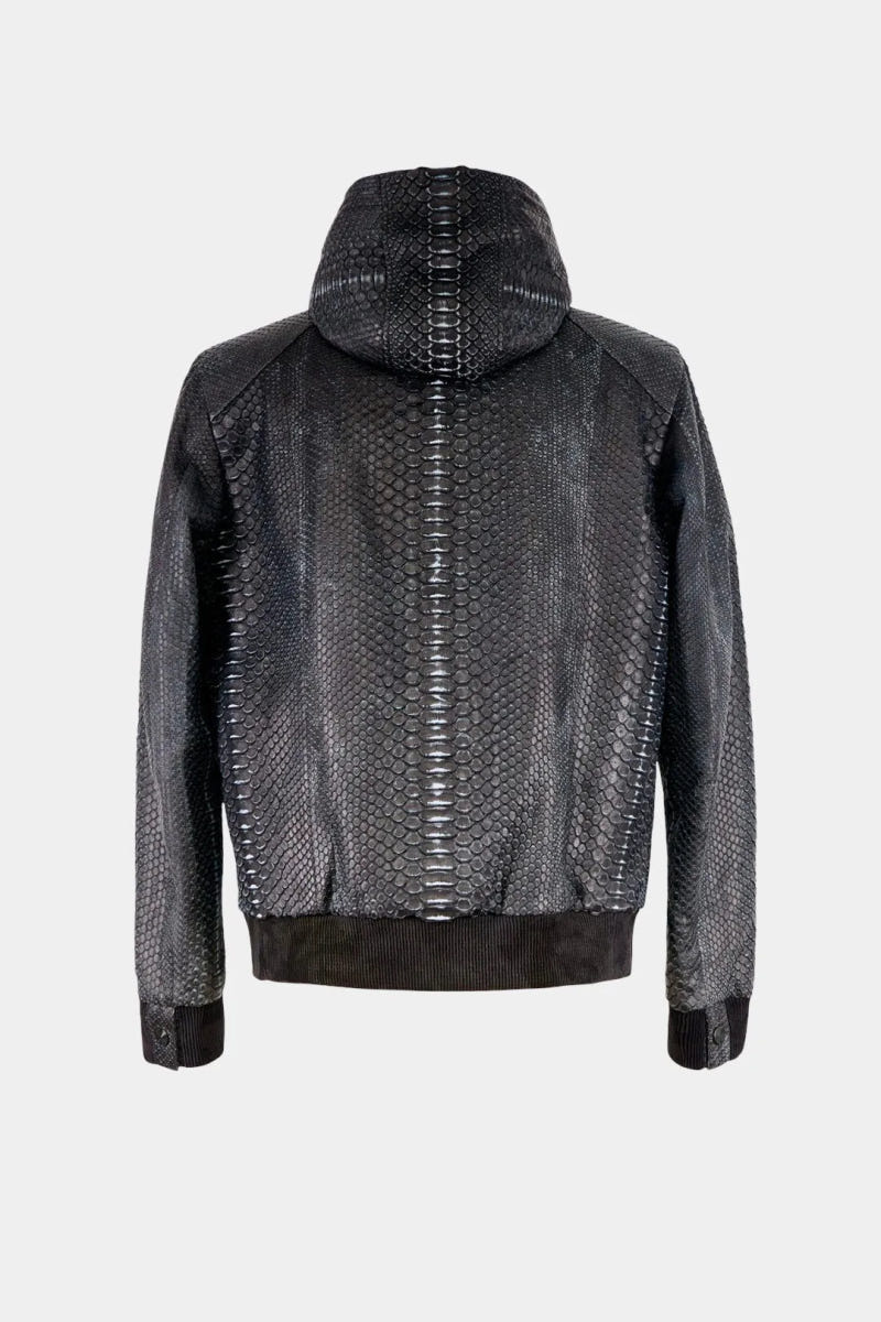 The Silencieux - Nubuck Python Leather Zip-Up Hooded Jacket - view 2