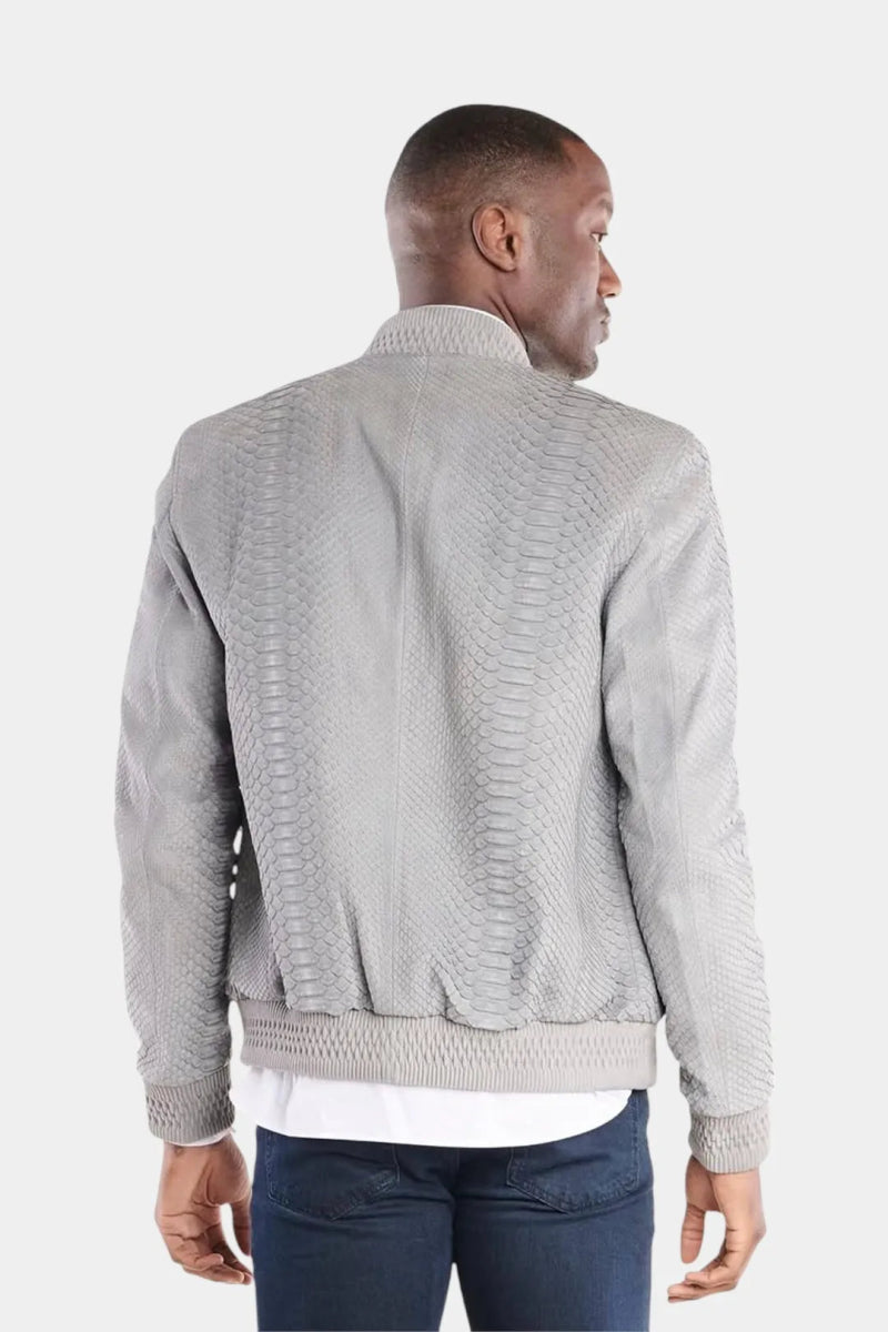Le Stratosphère - Bomber Homme en Cuir de Python Nubuck Gris - Galbert Paris
