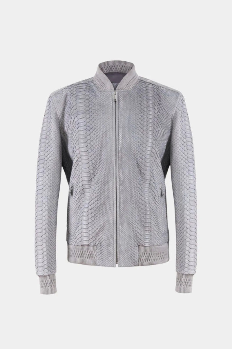 The Stratosphere, Herren-Bomberjacke aus grauem Python-Nubukleder
