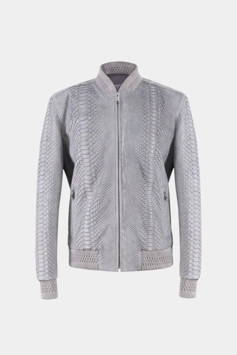Le Stratosphère - Bomber Homme en Cuir de Python Nubuck Gris - Galbert Paris