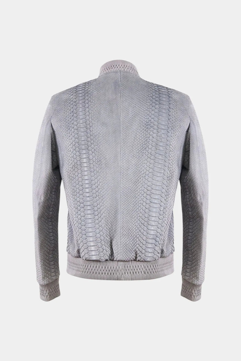Le Stratosphère - Bomber Homme en Cuir de Python Nubuck Gris - Galbert Paris