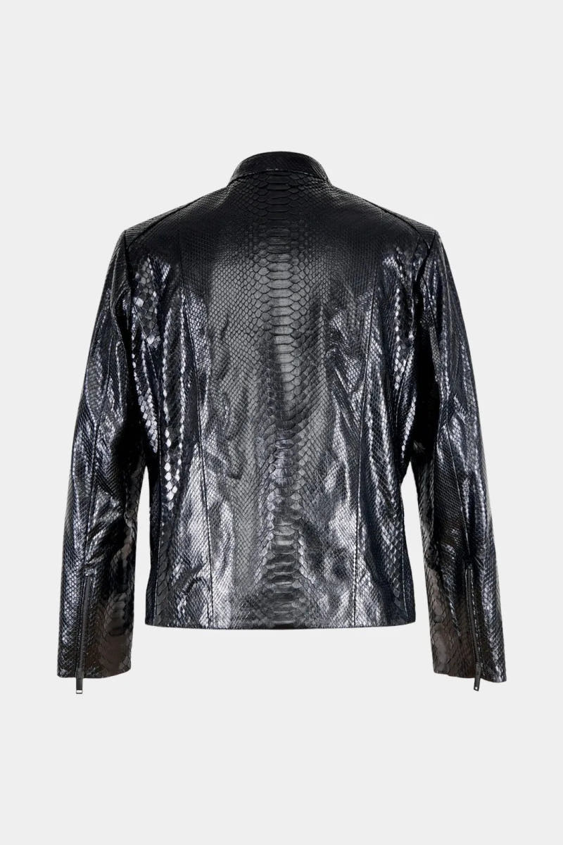 Le Ténébreux - Glossy Black Python Leather Biker Jacket - view 2