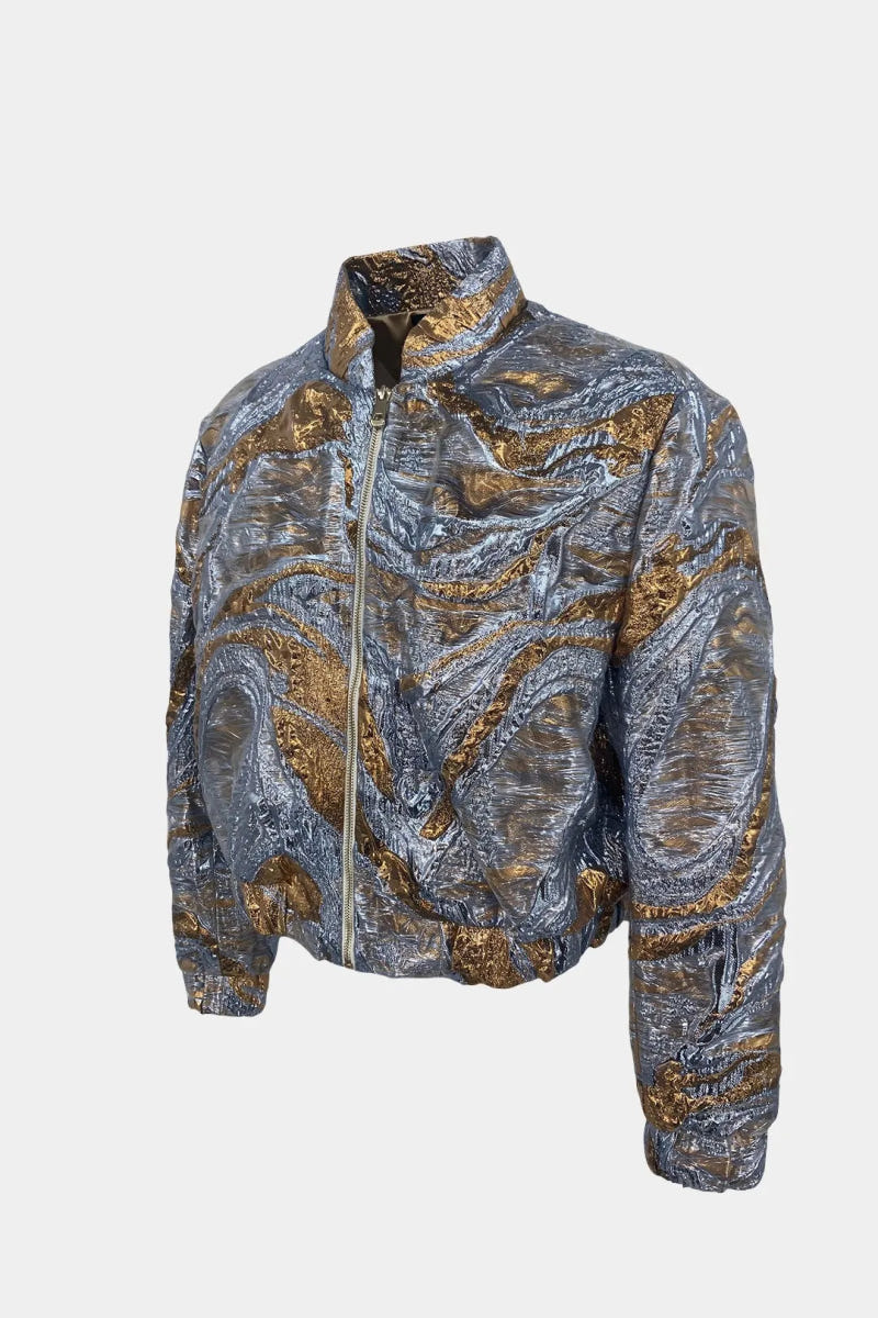 The Titan - Mars Pattern Brocade Fabric Bomber Jacket - view 3